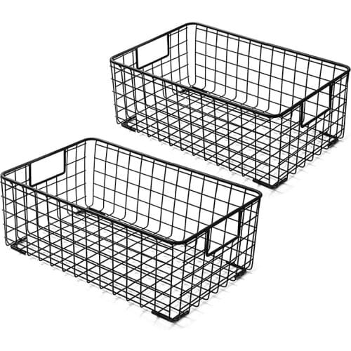 2Pcs Wire Storage Baskets with Handles, Metal Organizer Basket Bins for Home, Office, Nursery, Laundry Shelves Organizer