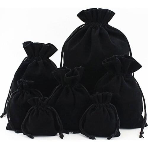 20pcs Flannel Jewelry Drawstring Bags Black Jewellery Pouches Velvet Gift Bags Wedding Favor Bags Can Custom Personalized Logo