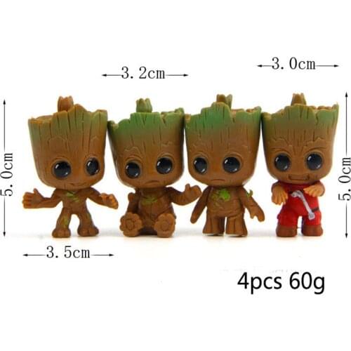 4pcs/set Guardians Galaxy Figure Toys Tree man Car Keychain Ring 3D Groot Keychain Model Statue Red Tree man Figurine Keyring