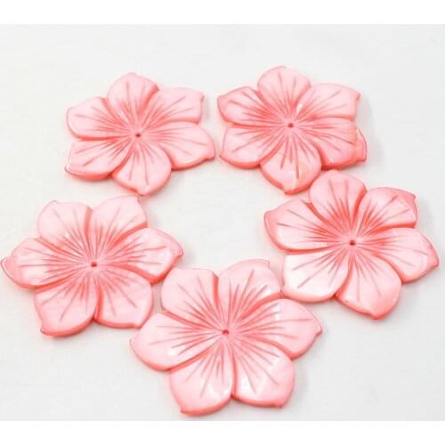 49MM 5 Pcs Natural Carven Pink Sea Shell Flower Beads For Pendant Necklace Earrings DIY Jewelry Findings