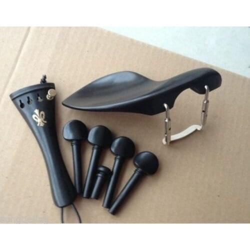 5 sets of 4/4 violin ebony fittings nice flower carved in tailpiece