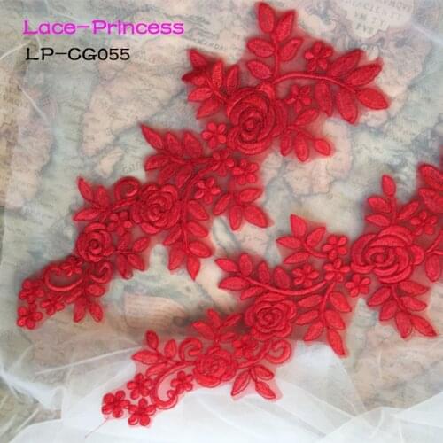 5 pairs 35cm*14cm CG055 DIY red white lace wedding dress applique accessories bridal headdres lace collar lace fabric patch