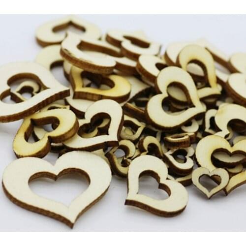 50pcs 40mm/30mm/20mm/10mm Mixed Rustic Wooden DIY Hollow Wood Love Heart Wedding Table Scatter Decoration Accessories