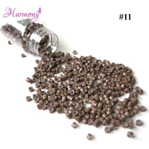 500pcs/lot 11# Light Brown 5mm*3mm*3mm Silicone Micro Ring/Links/Beads for i tip hair extension tube