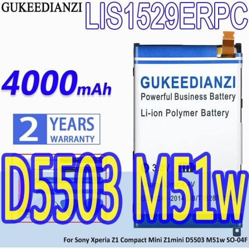 GUKEEDIANZI LIS1529ERPC 3950mAh Battery For Sony Xperia Z1 Compact Mini Z1mini D5503 M51w SO-04F Phone Replacement Battery