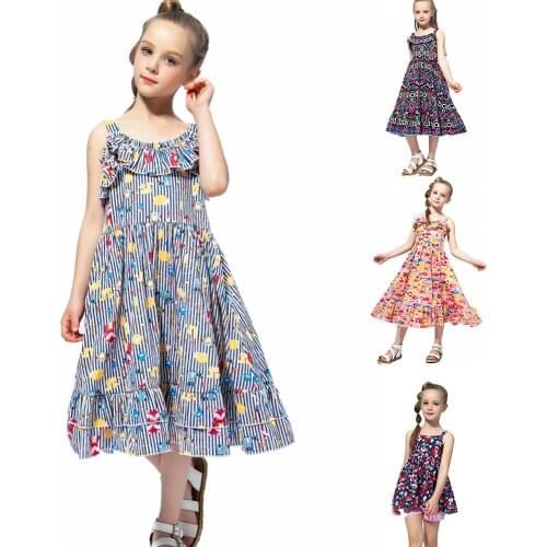 Bohemian Stly Girls Dress New Summer Spring Dresses Teenage Kids Sleeveless Clothing Children Beach Sundress 2 4 6 8 10 Year old
