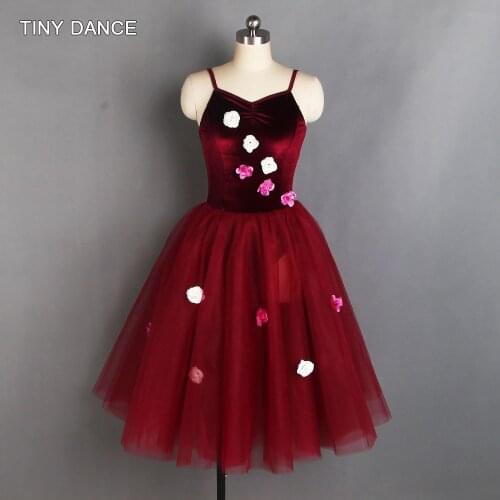 Burgundy Camisole Long Ballet Dance Tutu for Adult Girls Ballerina Costumes Velvet Bodice Leotard Dress 11 Sizes Available 20190