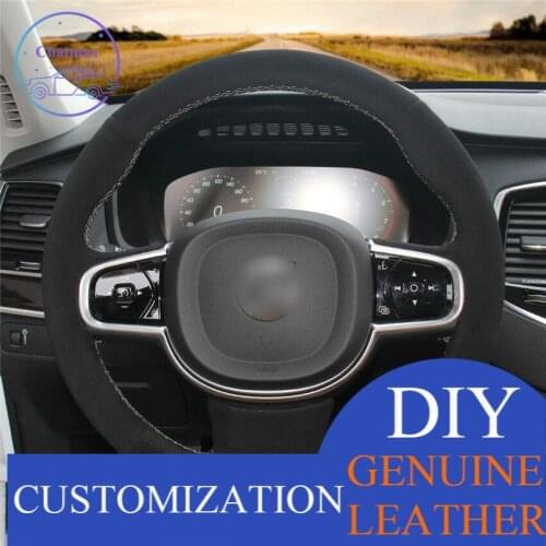 For Volvo XC90 2015 car black artificial leather hand-sewn steering wheel cover anti-slip design all season