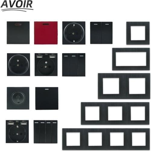 Avoir DIY Light Switch Electrical Sockets Usb Wall Socket Outlets Switch Sockets And Switches Black Aluminum Alloy Brushed Panel