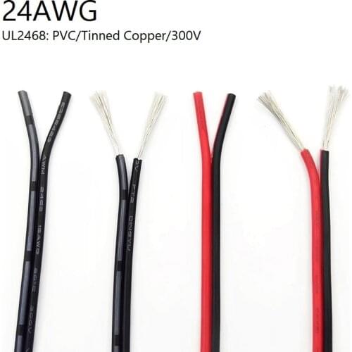 5M UL2468 2 Pin Electric Copper Wire 24AWG Lamp Lighting Cable PVC Insulated Double Cords Extend Connect Line White Black Red