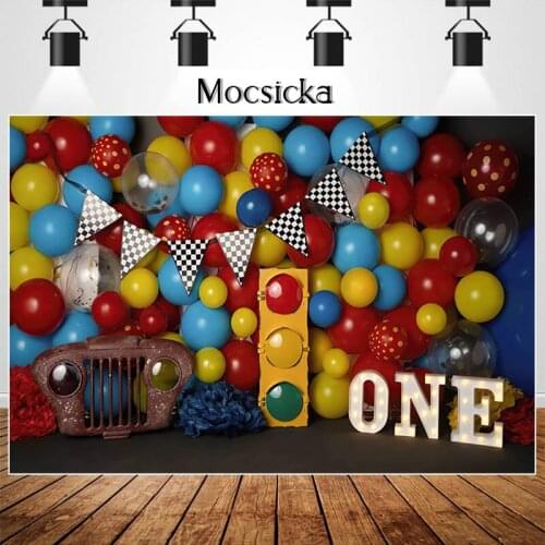 Children 1st Birthday Photography Studio Photo Background Traffic Control Toy Balloon Decorations Backdrops for Photography