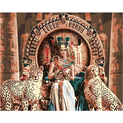 Painting By Numbers DIY Dropshipping 40x50 60x75cm Leopard and Cleopatra Figure Canvas Wedding Decoration Art picture Gift