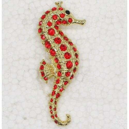 Red Rhinestone Seahorse Pin brooches C163 C2