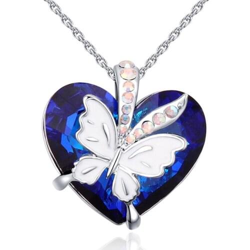 Fashion Blue Heart Pendant Necklace Crystals From Swarovski Butterfly Necklaces & Pendants For For ValentineS Day Gift Of Love