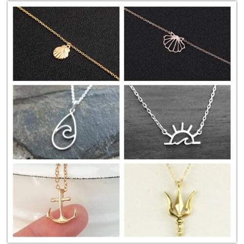 Sea Shell Trident Sunshine Sunrise Water Wave Raindrop Anchor Snail Conch Necklaces Sailor Beach Ocean Beach Party Women Jewelry