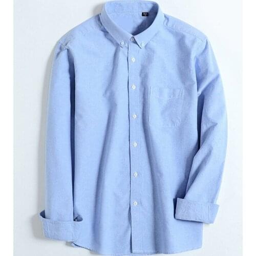 Oxford Button Down Men Shirts Autumn Short Sleeve Mens Dress Shirts 100% Cotton Slim Solid Camisas Casual Pocket Chemise Homme