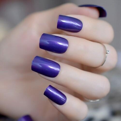 Indigo Blue Fake Nails UV Effect False Nails Full Cover Purple Blue Square Press on Faux Ongles Nail Art Manicure Accessories