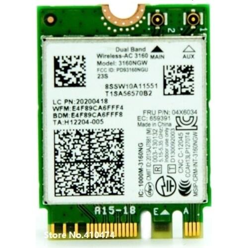 SSEA new for Intel Dual Band Wireless AC 3160 3160NGW wifi Bluetooth 4.0 NGFF Wireless Card for LENOVO Y40 Y50 Y70 04X6034