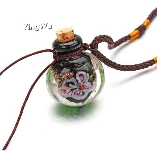 Wholesale 30pcs Lot Fashion Flower Pendant Necklace Lampwork glass Pendant Necklace Essential Oil Diffuser Round Perfume Bottle