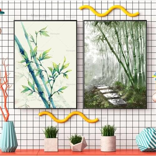 Green Plant Poster On The Wall Bamboo Canvas Art Prints For The Home Frameless Wall Paintings For Interior