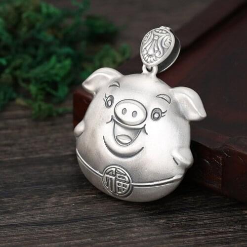 Wholesale S999 Pure Silver Sweater Chain Pendant Jewelry Fashion Simple Thai Silver Wild Fu Pig Men And Women Pendant