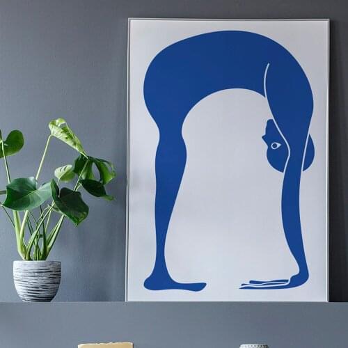 Scandinavian Posters and Prints Blue Nude Yoga Pose Canvas Painting Abstract Wall Pictures for Living Room Home Decor No Frame