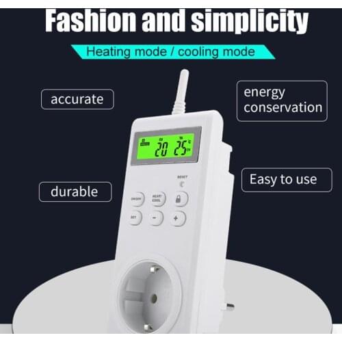 Programmable Wireless Plug Electric Thermostat Control Socket With Built-in Temperature Sensor Remote Control For Cooler Heater