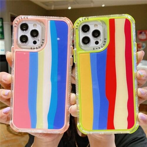 Shockproof Bumper Phone Case For iPhone 12 11 13 Pro Max XR XS Max X 7 8 Plus 12 13 Pro 11 Soft Silicone TPU Rainbow Back Cover