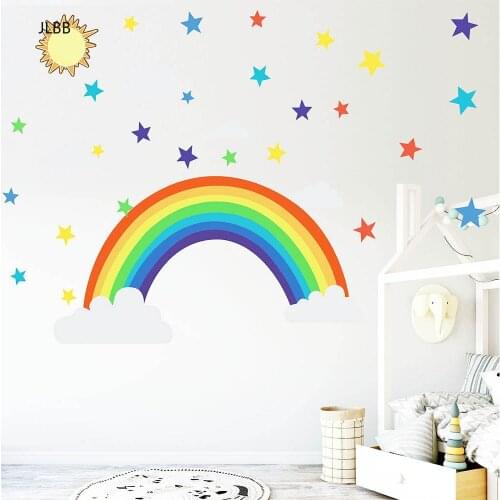 Cartoon rainbow stars Wall Sticker for kids rooms Living room bedroom decorations wallpaper color Mural Child nursery stickers