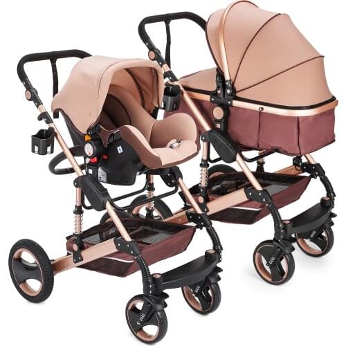 Luxury practical baby stroller 3-in-1 pink baby stroller foldable baby stroller with car seat travel