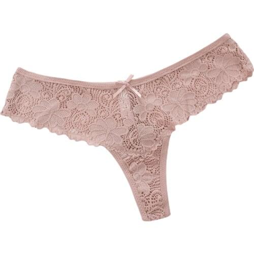Sexy Women Solid Lace Thongs G-string Underwear Panties Briefs Elastic Low Waist See Through Female Fashion Underpants