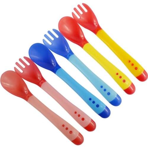 Infant Safety Temperature Sensing Spoon Fork Children Flatware Silicone Feeding Spoon For kids