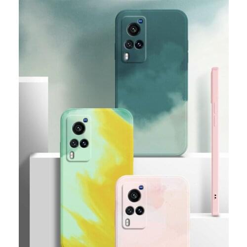 ASINA Luxury Watercolor Painting Soft Silicone Square Case For Vivo X60 50 30 POR S9 S9E Y73S Y52S IQOO Z1X S7 6 X9 Cover