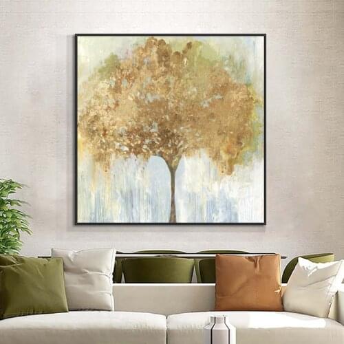 Modern Nordic Abstract Golden Rich Tree Landscape Poster and Print Canvas Painting for Living Room Study Interior Home Decor Art