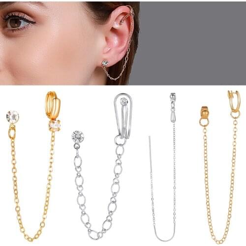Starose 1Pc Simple Rhinestone Water Drop Long Chain Earrings for Women Helix Piercing Stud Tassel Piercing Bar Lobe Ear Jewelry