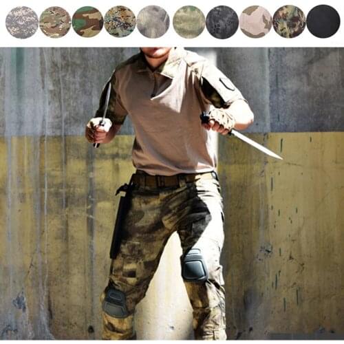 Tactical Army Uniform Combat Short Sleeve Shirt + Cargo Pants with Knee Pads Army Camouflage Airsoft Paintball Hunting Clothing