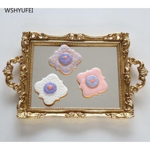 Harvest hut European retro light luxury small tea tray household simple tray glass mirror multifunctional double bed bedroom