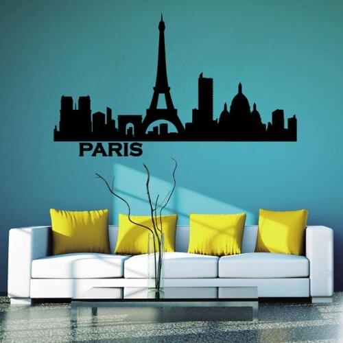 Paris skyline Paris cityscape silhouette vinyl wall sticker office college dormitory living room home decoration wall decal CS05