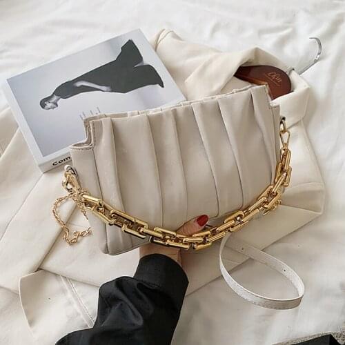 Solid color Pleated Tote bag 2020 fashion new high-quality Matte leather Womens Designer Handbag and purse Chain Shoulder Messe