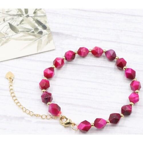Fashion Bracelet Jewelry Natural Stone Genuine Clasp Bracelets Rose Red Tiger Eye Beads Strand Bangle Women Accessories 7.5"B216