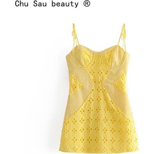 Women Summer Dress Female Sexy Lace Cutout Pattern Stitching Three-dimensional Chest Support Thin Suspenders Mini Dresses Woman