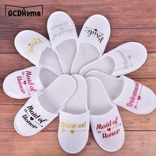 1 Pair Bride Shower Bride Wedding Decoration Bridesmaid Hen Party Spa Soft Slippers Ladies Bachelorette Party Supplies Gift
