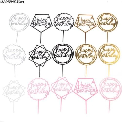 1PC Gold Silver Black Pink Acrylic Hand Writing Happy Birthday Cake Topper Dessert Decoration For Birthday Party Lovely Gifts