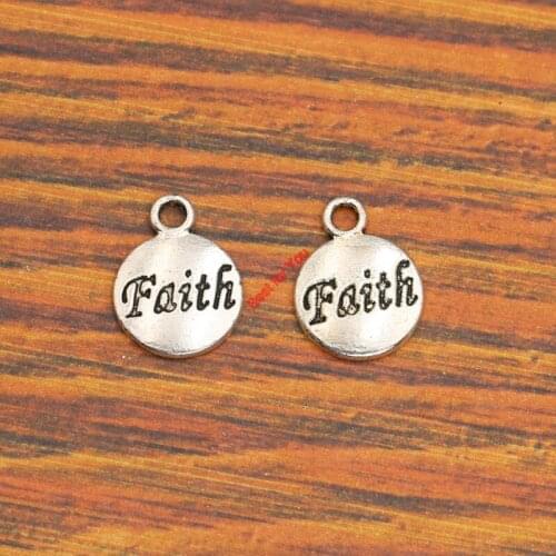 15pcs Round Faith Charm Pendant fit Bracelet Necklace Tibetan Silver Plated Jewelry DIY Making Accessories 15x12mm