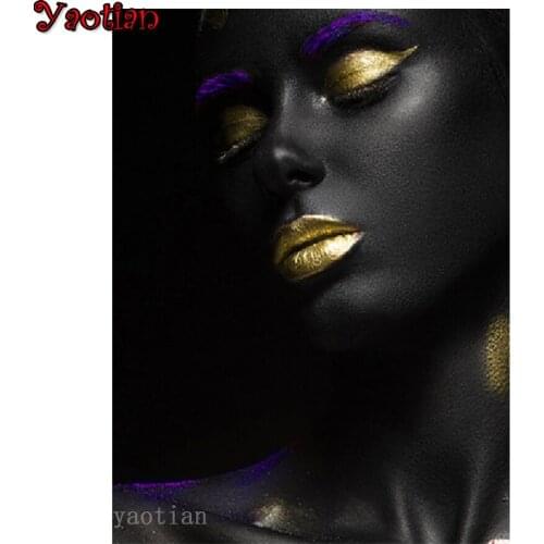 5D Diamond Painting African Woman Black Gold Art Full Sqaure Round DIY Diamond Embroidery Mosaic Rhinestone Kit Home Decor New