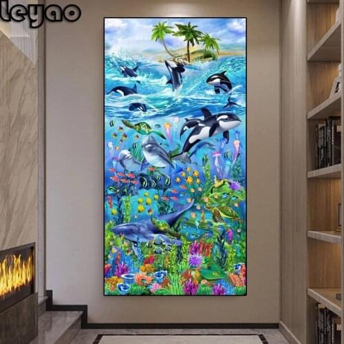 Diamond Painting 5D DIY Dolphin Big Size Full Square/Round Diamonds Embroidery Underwater World Wall Decorations Craft Kit
