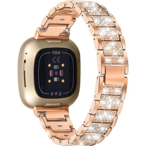 Bling Bands for Fitbit Versa 3 Sense Metal Strap Jewlery Wristband for Versa/Versa 2/Versa Lite Women Replacement Bracelet