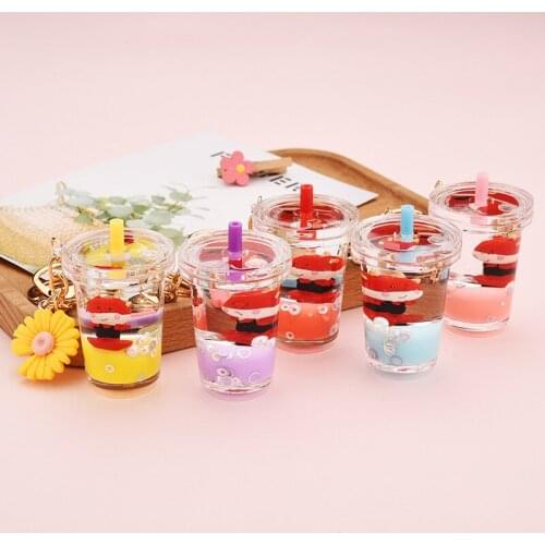 Acrylic Zodiac Floating Cow Keychain Creative Liquid Milk Tea Cup Key Ring Men and Women Bag Pendant Cute Key Chains