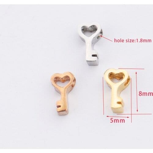10PCS Hollow Love Heart key beads Charms for Jewelry Making Mirror Polished 1.8mm Hole Stainless Steel Charms Accessories DIY