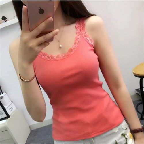 Black Tops Summer Sleeveless Women Tank Top With Lace Top Red Inside Wear Lace Camisoles loose Underwear Womens Clothing Vest